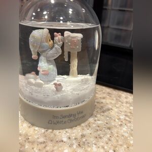 Precious Moments White and Pink Snow Globe Mailbox Scene